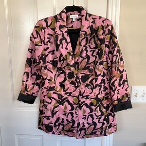 TOPSHOP Pink, Gold and Black Leopard Patterned Double Breasted Blazer Sz US8